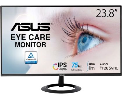 ASUS Eyecare 23.8 inch Full HD LED Backlit IPS Panel with TUV Certified Flicker Free & Low Blue Light UltraSlim Gaming Monitor - VZ24EHE- AMD Free Sync, Response Time: 1 ms, 75 Hz Refresh Rate