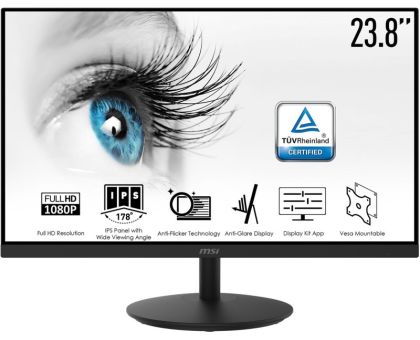 MSI 24 inch Full HD IPS Panel with TUV Certified Eye Care Technology, VESA Mountable, Flicker Free, Anti-Glare Monitor - PRO MP242- Response Time: 5 ms, 75 Hz Refresh Rate