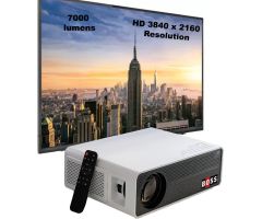 BOSS S26A | Ultra HD 3840 x 2160 Resolution, 7000 lumens | 9000:1 | Lifetime 60000 Hr - 7000 lm Portable Projector- White