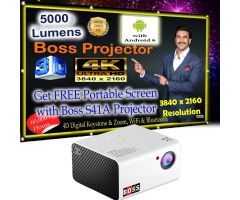 BOSS S41A | 3840x2160| Android: 6.0 | 5000 Lumens ||5000:1 Contrast wifi/bluetooth - 5000 lm Portable Projector- White