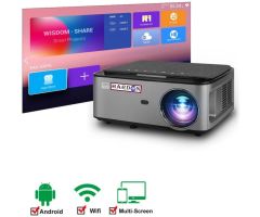 HARDON 3D 4K 1920x1080p FHD Android 9.0 Advance Technology LED Smart - 6800 lm / Wireless / Remote Controller Portable Projector- Grey