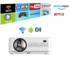 IBS ANDROID 9.0 WIFI YOUTUBE NETFLIX HD LED 3D Projector 5000 Lumens, HDMI USB VGA AV, 1280*720P BLUETOOTH HIGH DEFINATION 3D VIEW - 5000 lm / Wireless / Remote Controller Portable Projector- White