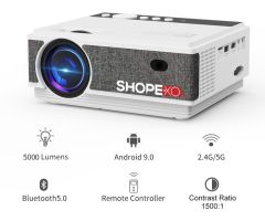 Shopexo Spark Android 9.0 HD Bluetooth 5G WIFI Miracast Digital Keystone - 5000 lm / 1 Speaker / Wireless / Remote Controller Portable Projector- White
