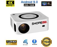 Shopexo Y8 Android 9.0 Full HD Two Way Bluetooth 5G WIFI 2G+16G - 8000 lm / 2 Speaker / Wireless / Remote Controller Portable Projector- White