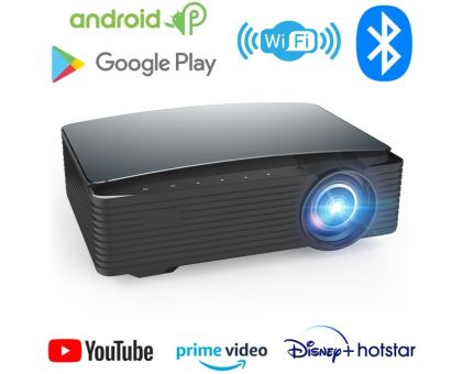 Aao YG650 Full hd Projector 1080p for Home, Smart Projector 4k WiFi Bluetooth 4D Correction Electronic Focus Compatible with TV Stick, Set Top Box, HDMI, USB, Laptop - 7000 lm / 2 Speaker / Wireless / Remote Controller Portable Projector- Black