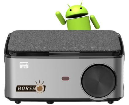 BORSSO BS28 Android 9, 1080p Native Full HD, 6000 Lumen, 4D Keystone, WiFi & Bluetooth - 6000 lm / 1 Speaker / Wireless / Remote Controller Projector- Silver Black