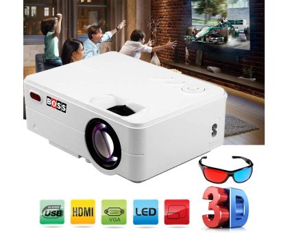 BOSS S12 Full HD 3D 2500 Lumens - 3000 lm / Remote Controller Portable Projector- White