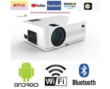 IBS HD ANDROID WIFI HQ4 Projector Smart Full HD Projector for Home 1GB RAM 8GB ROM 5000 Lumens Home Theater Full hd projector native 1080p for home HDMI, USB, AV in, mSD Slot, AUX Out - 5000 lm / Wireless / Remote Controller Portable Projector- Silver