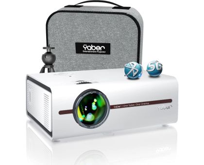 YABER V5 Mini Projector, 5G WiFi Bag and Tripod Included - 152 lm / 1 Speaker / Wireless Projector- White